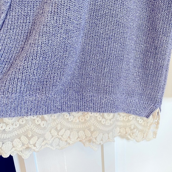 Ann Taylor LOFT lavender knit sweater with lace - Picture 3 of 5